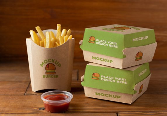 موکاپ همبرگر و سیب زمینی