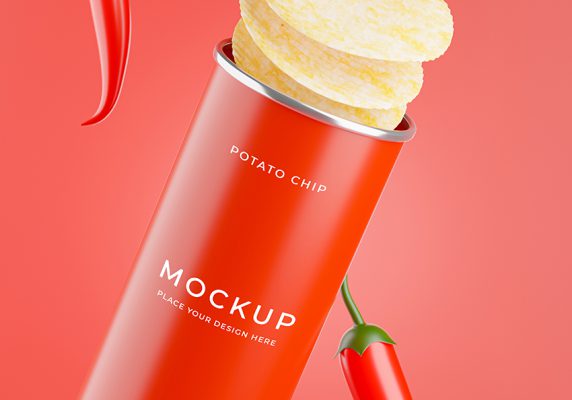 موکاپ چیپس بسته بندی قوطی